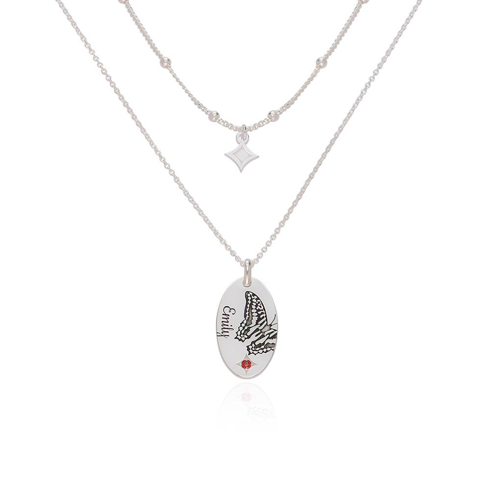 Birth Butterfly & Stone Layered Necklace in Sterling Silver product photo
