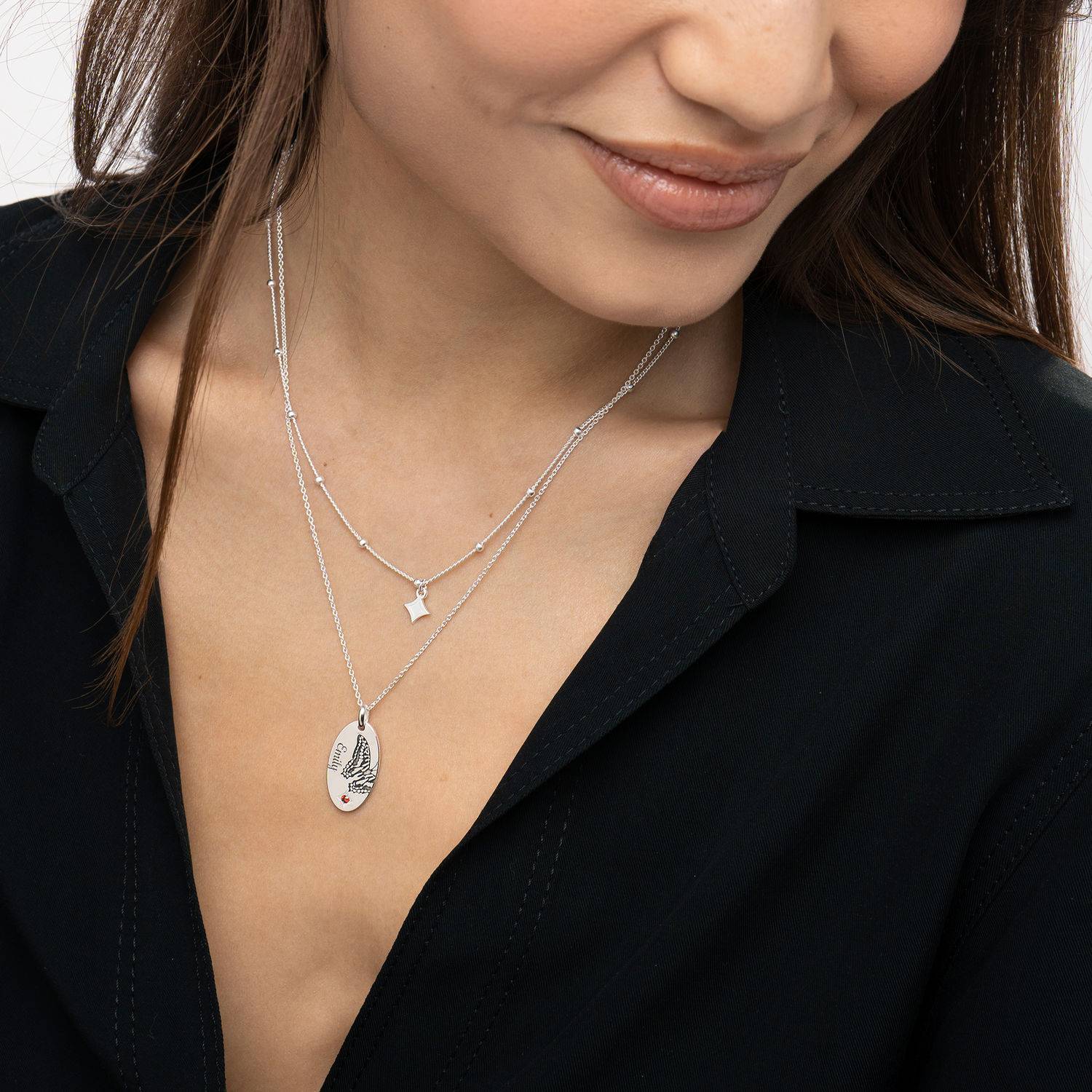 Birth Butterfly & Stone Layered Necklace in Sterling Silver-6 product photo