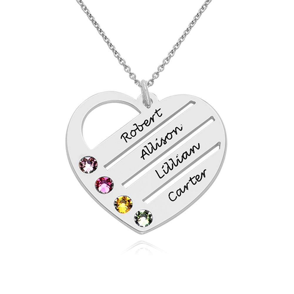 Terry Birthstone Heart Necklace with Engraved Names in Sterling Silver-2 product photo