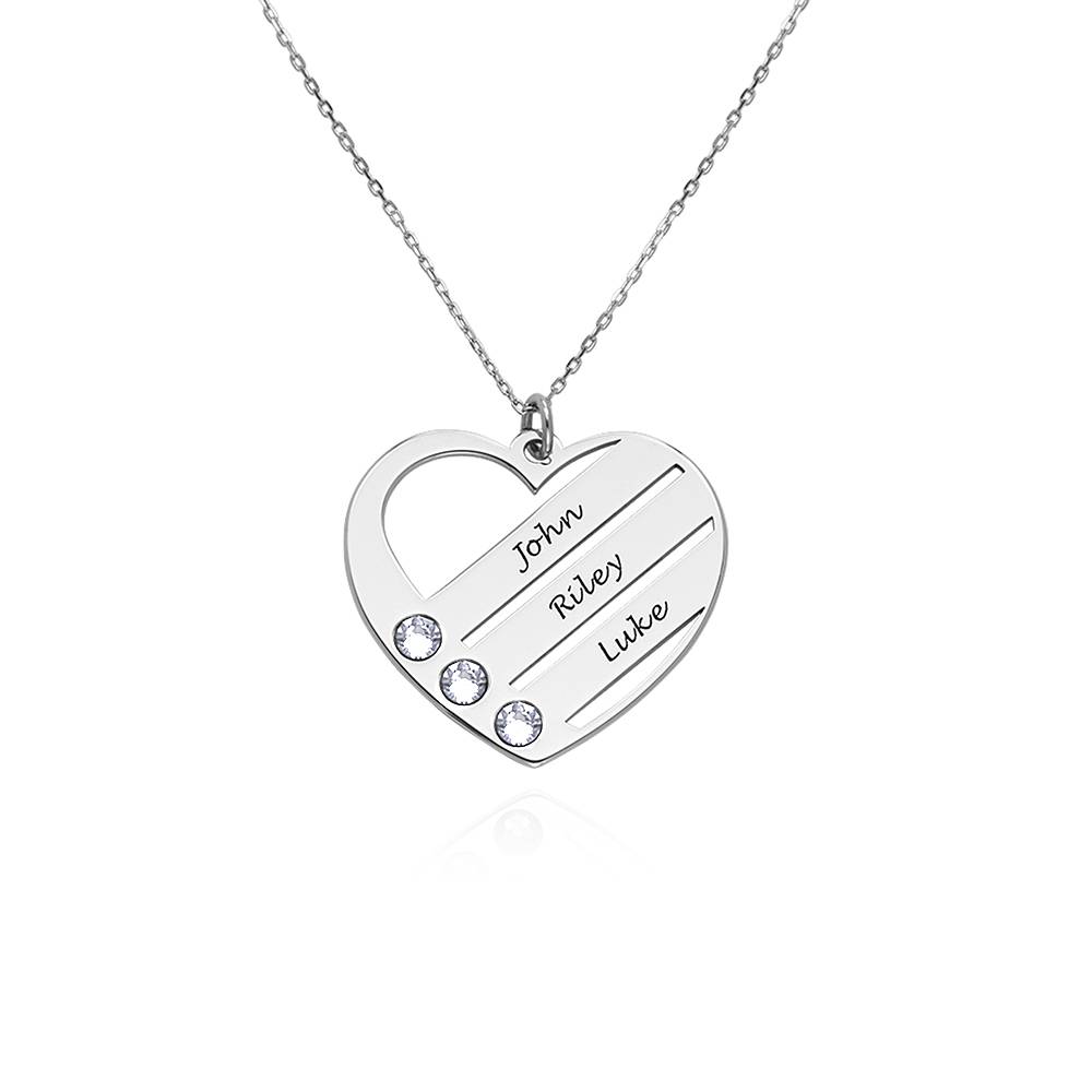 Terry Birthstone Heart Necklace with Engraved Names in 10k White Gold product photo