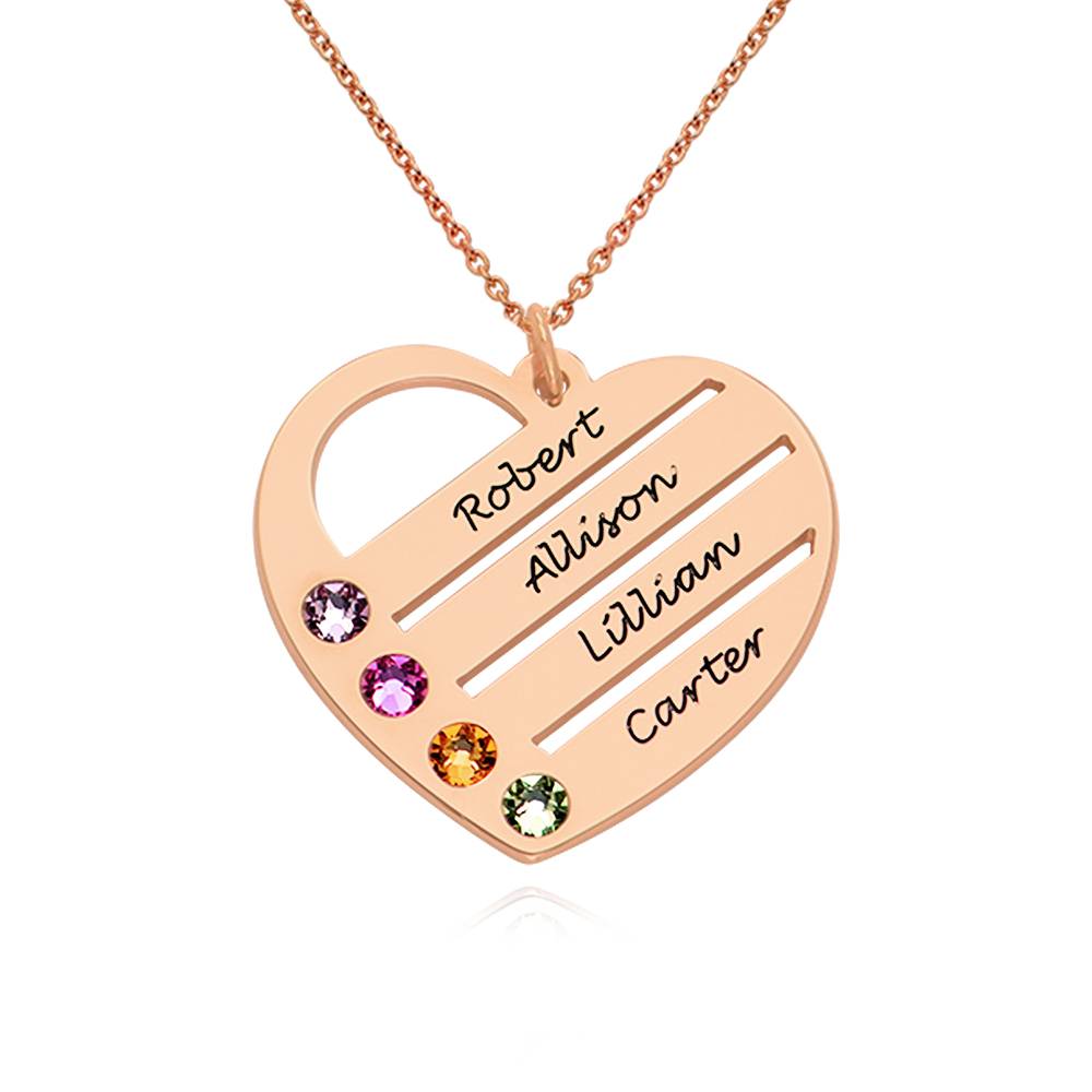 Terry Birthstone Heart Necklace with Engraved Names in 18k Rose Gold Plating product photo