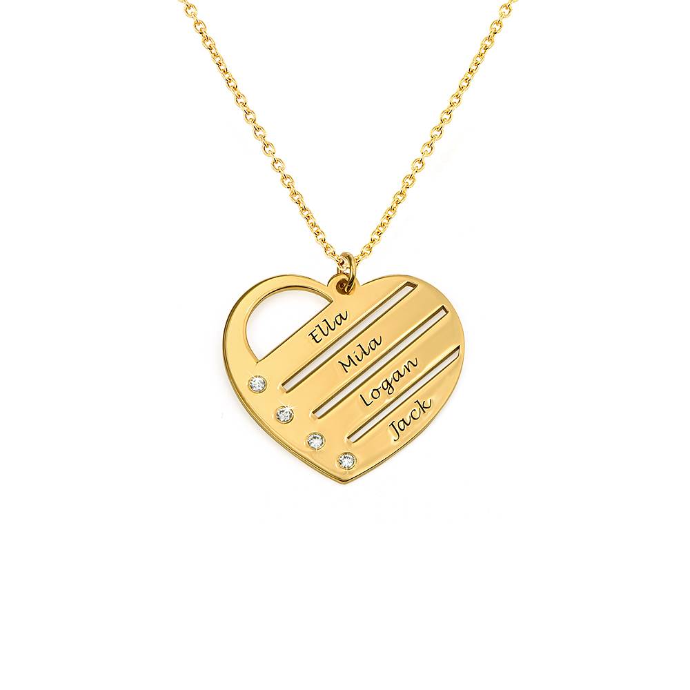 Diamond Heart Necklace with Engraved Names in 18k Gold Plating-3 product photo