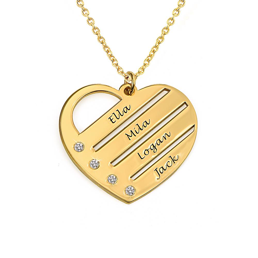 Terry Diamond Heart Necklace with Engraved Names in 18k Gold Plating-1 product photo