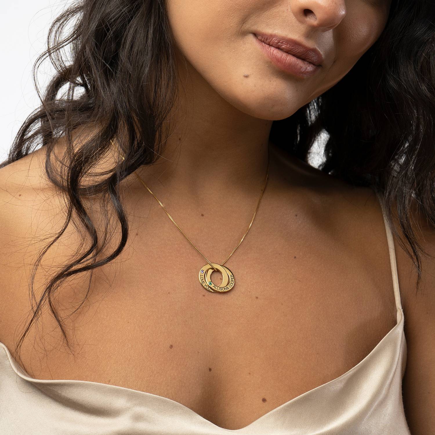 Birthstone Russian Ring Necklace with 2 Rings in 18K Gold Plating-1 product photo
