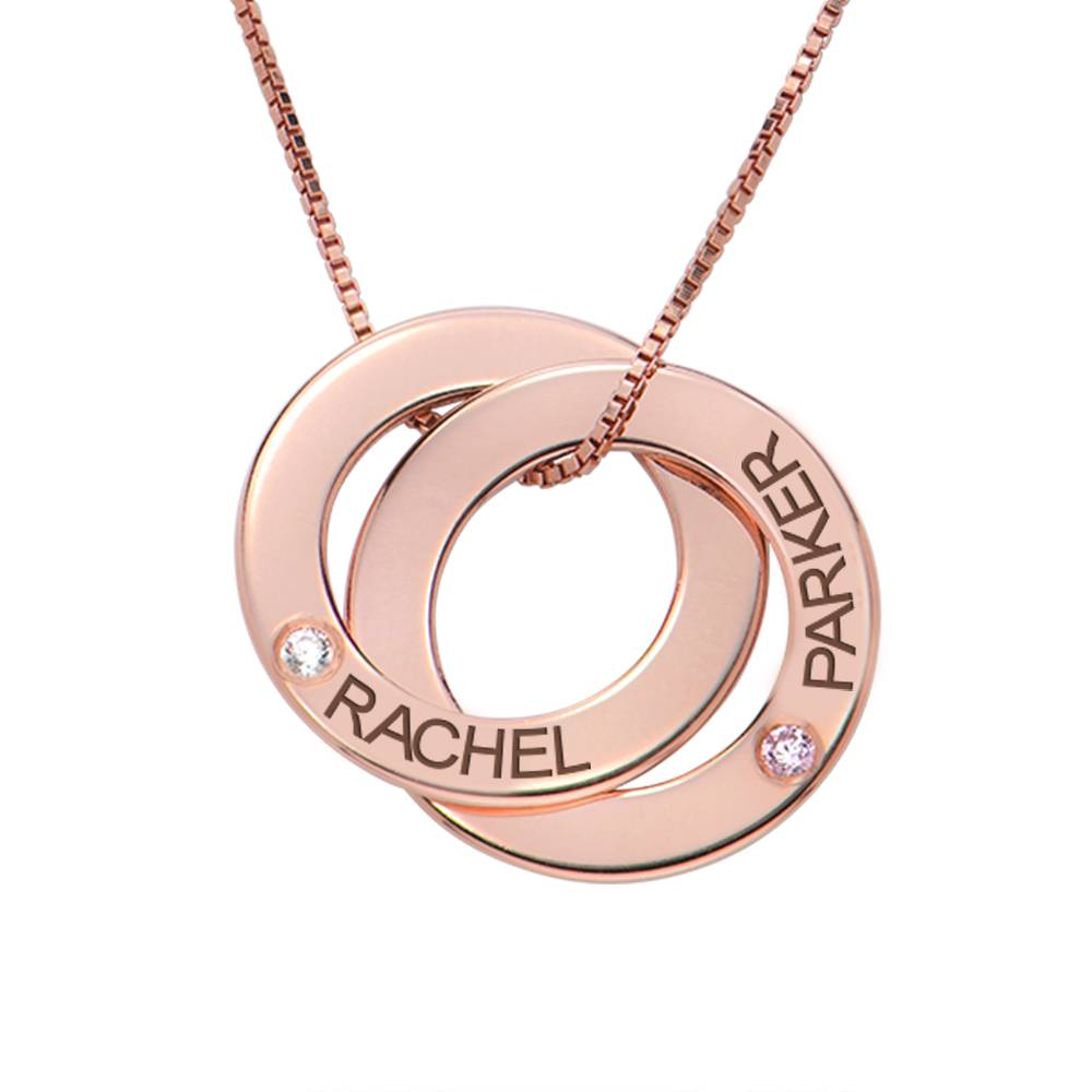 Birthstone Russian Ring Necklace with 2 Rings in 18K Rose Gold Plating product photo