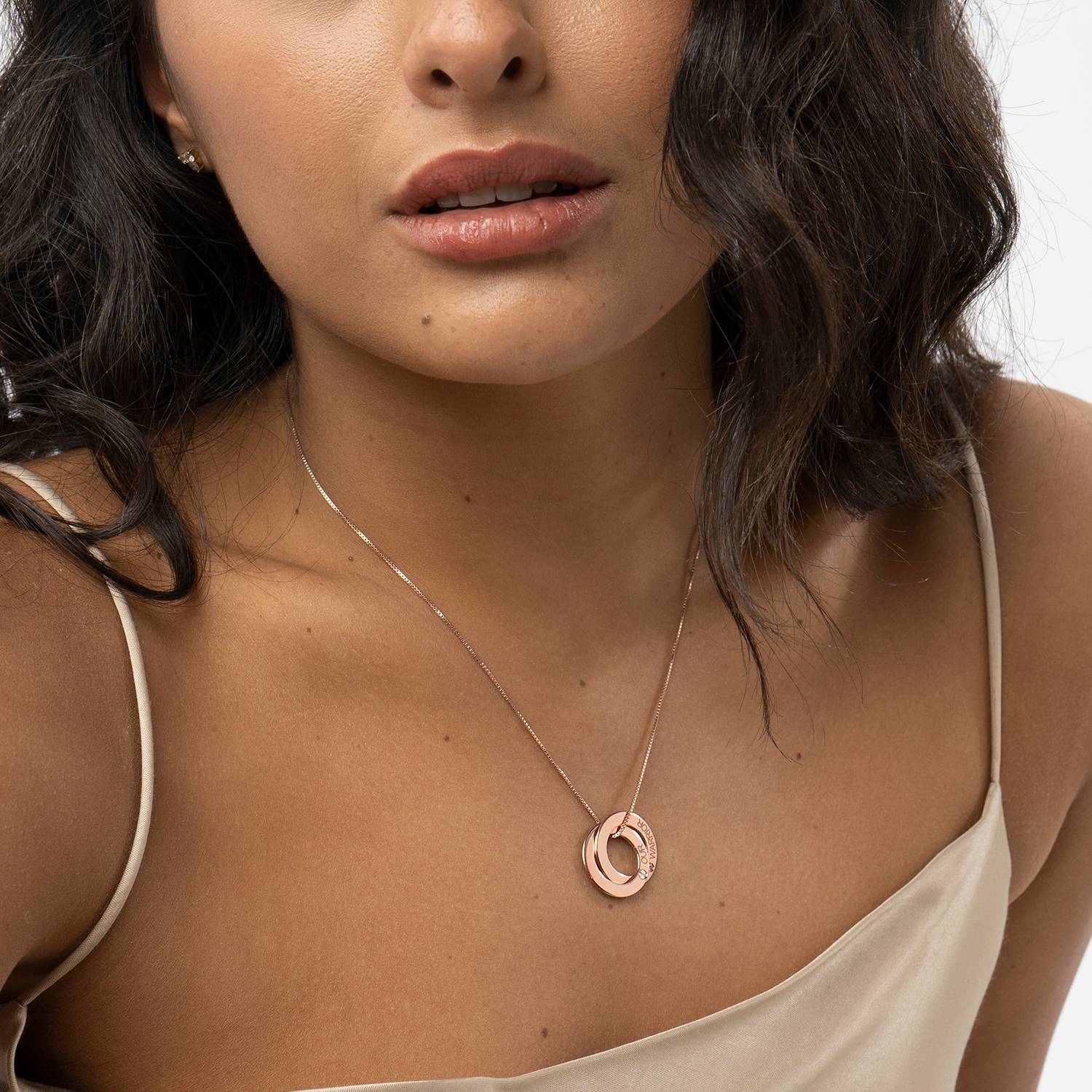 Birthstone Russian Ring Necklace with 2 Rings in 18K Rose Gold Plating-1 product photo