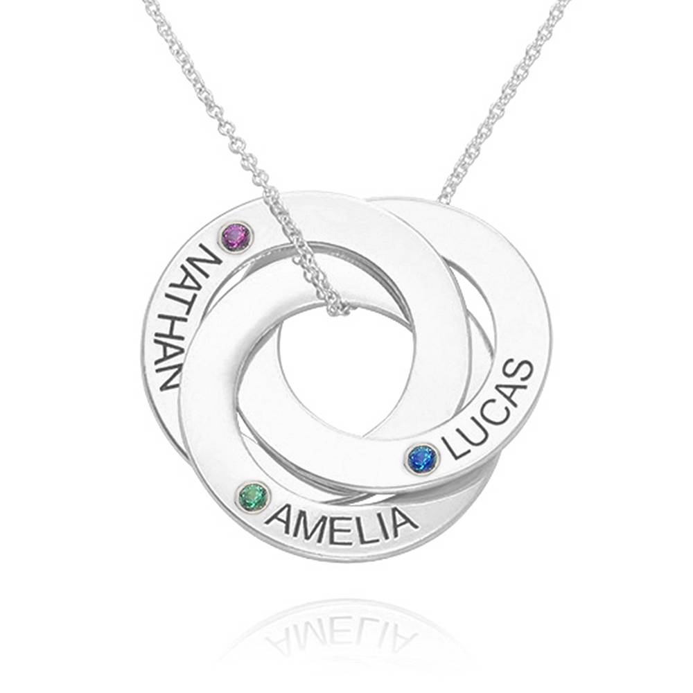 Birthstone Russian Ring Necklace with 3 Rings in 14K White Gold-4 product photo