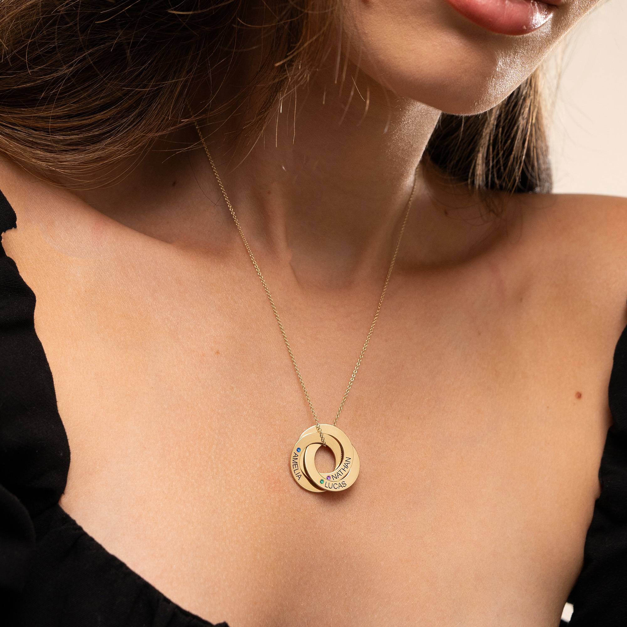 Birthstone Russian Ring Necklace with 3 Rings in 14K Yellow Gold-5 product photo