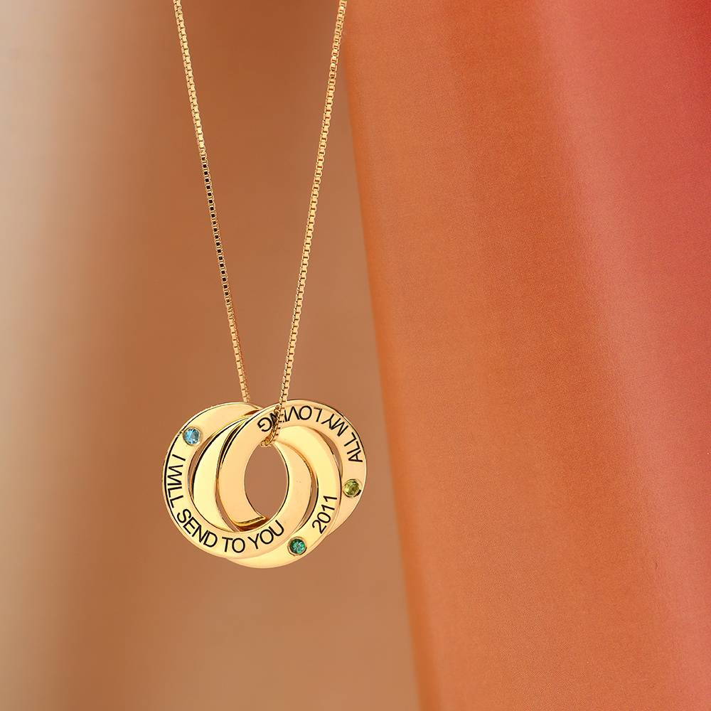 Birthstone Russian Ring Necklace with 3 Rings in 18K Gold Plating-2 product photo
