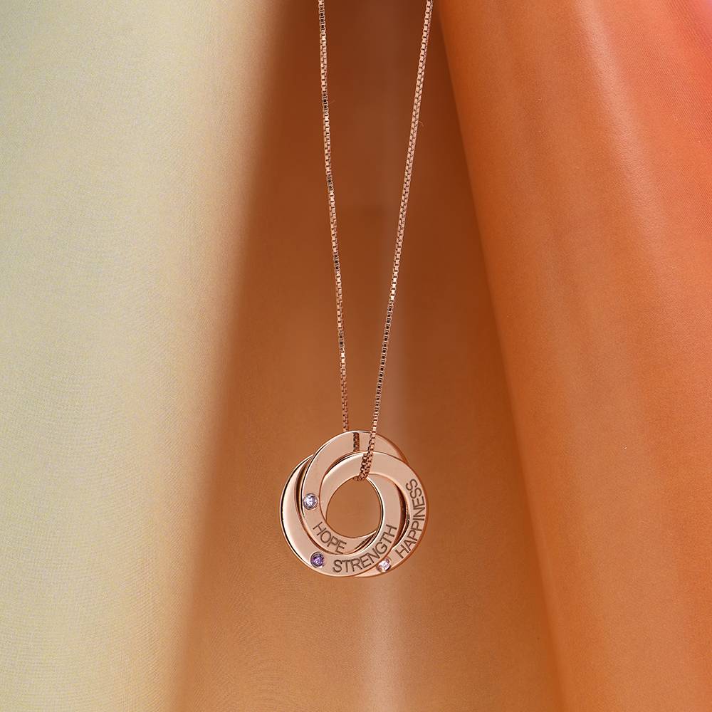 Birthstone Russian Ring Necklace with 3 Rings in 18K Rose Gold Plating-1 product photo