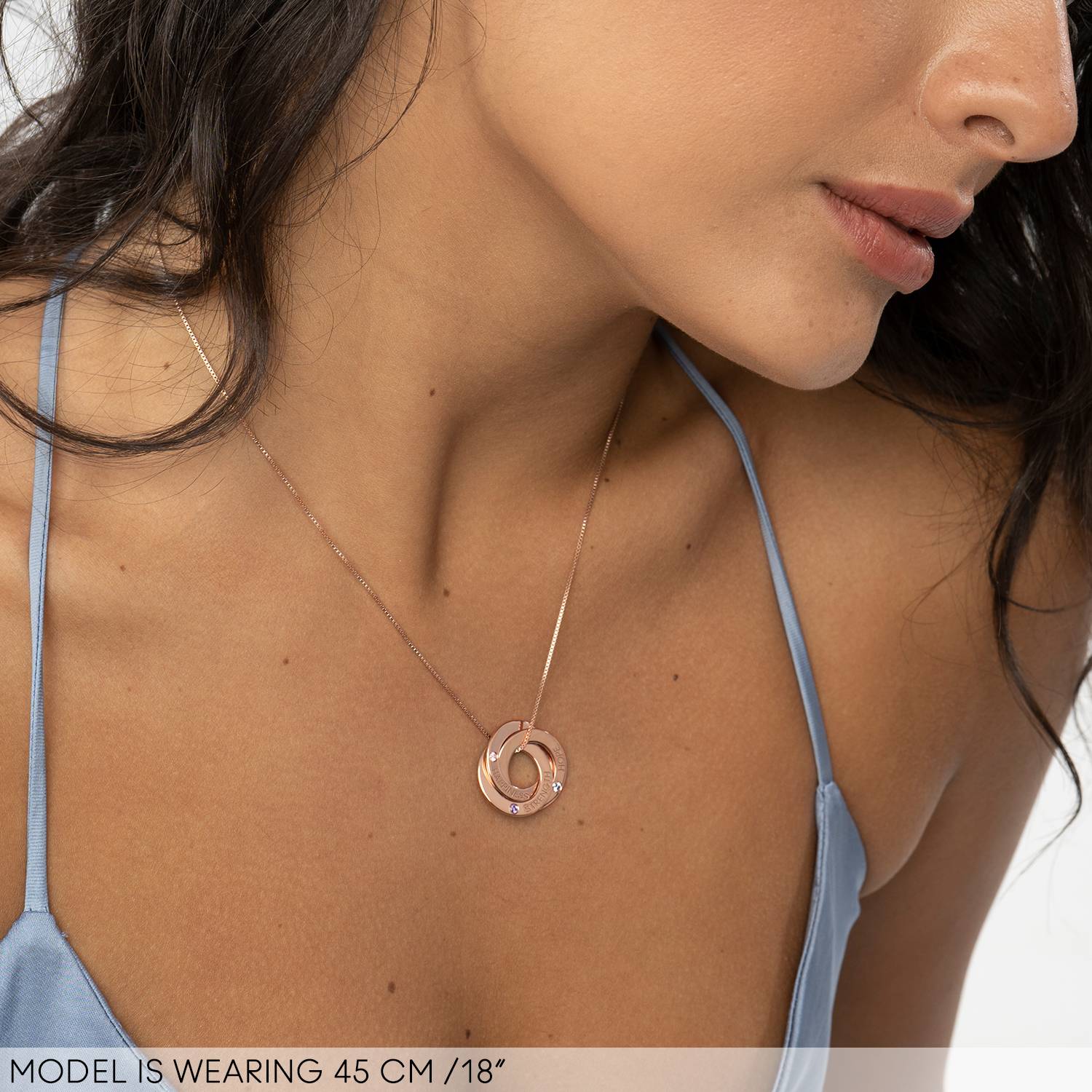 Birthstone Russian Ring Necklace with 3 Rings in 18K Rose Gold Plating-2 product photo