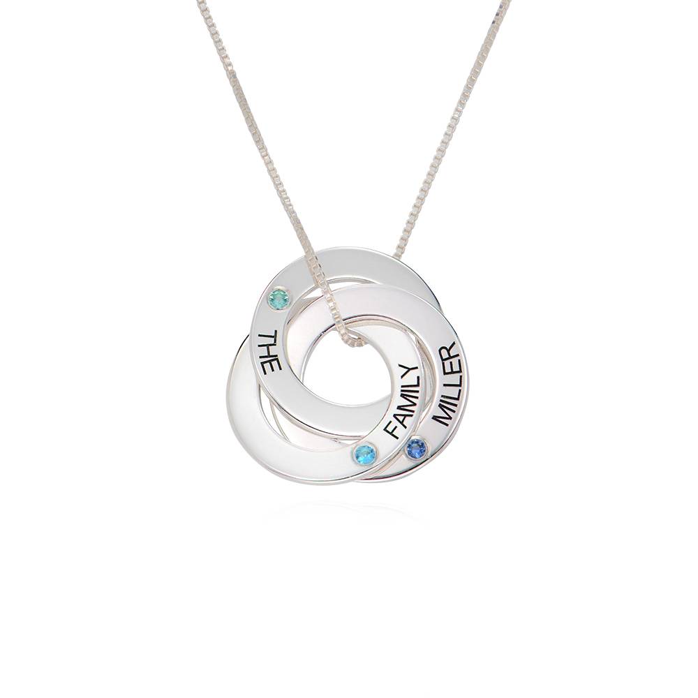 Birthstone Russian Ring Necklace with 3 Rings in Sterling SIlver product photo
