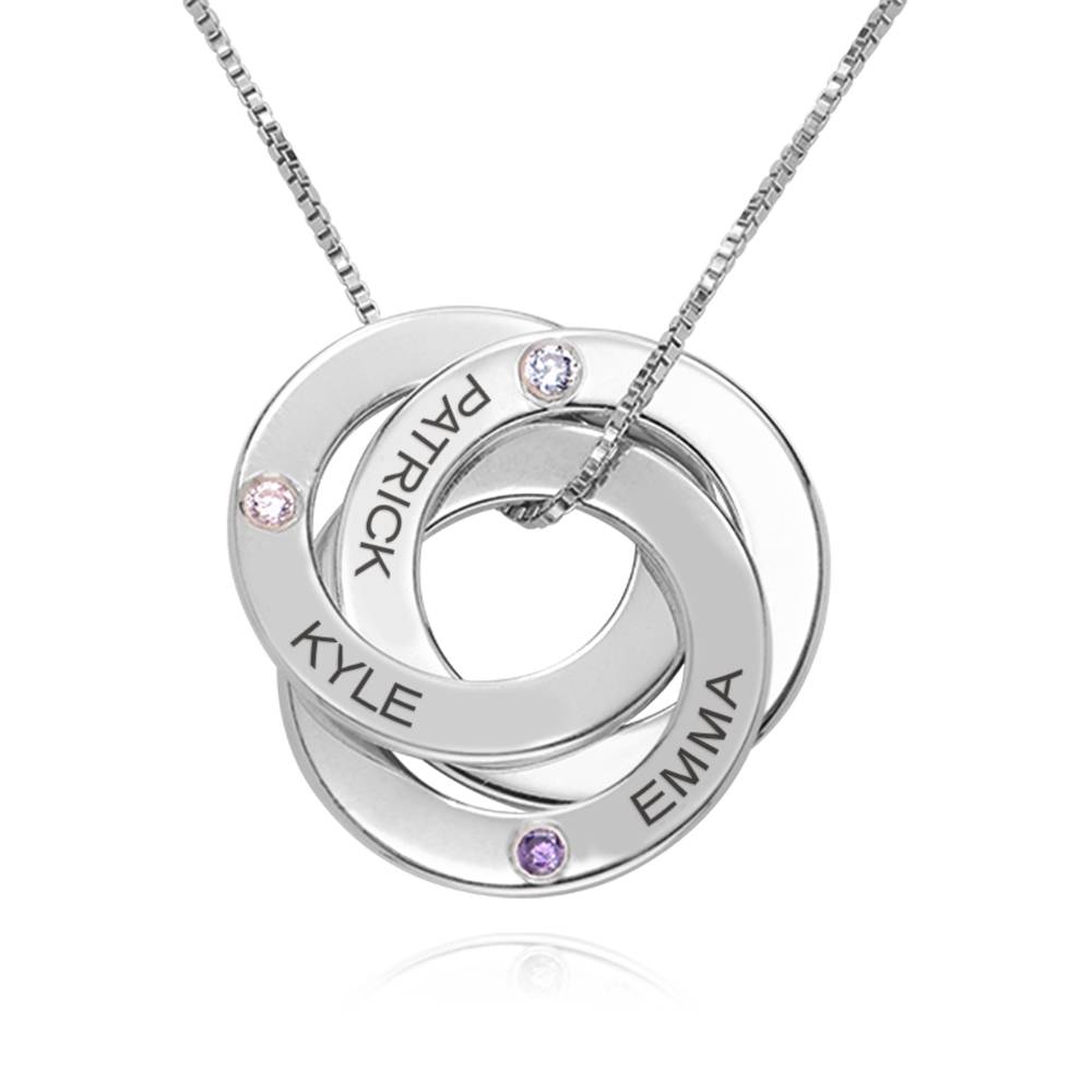 Birthstone Russian Ring Necklace with 3 Rings in Sterling SIlver-1 product photo