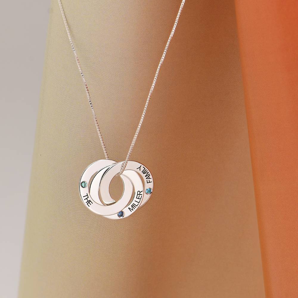 Birthstone Russian Ring Necklace with 3 Rings in Sterling SIlver-2 product photo