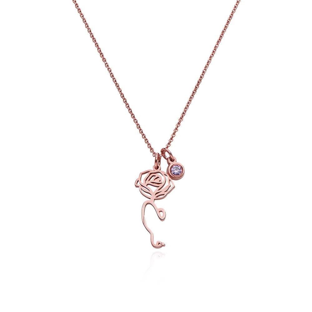 Blooming Birth Flower Arabic Name Necklace with Birthstone in 18K Rose Gold Plating-6 product photo