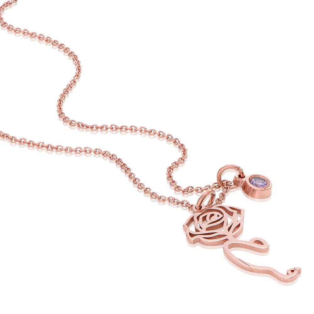 Blooming Birth Flower Arabic Name Necklace with Birthstone in 18K Rose Gold Plating-3 product photo