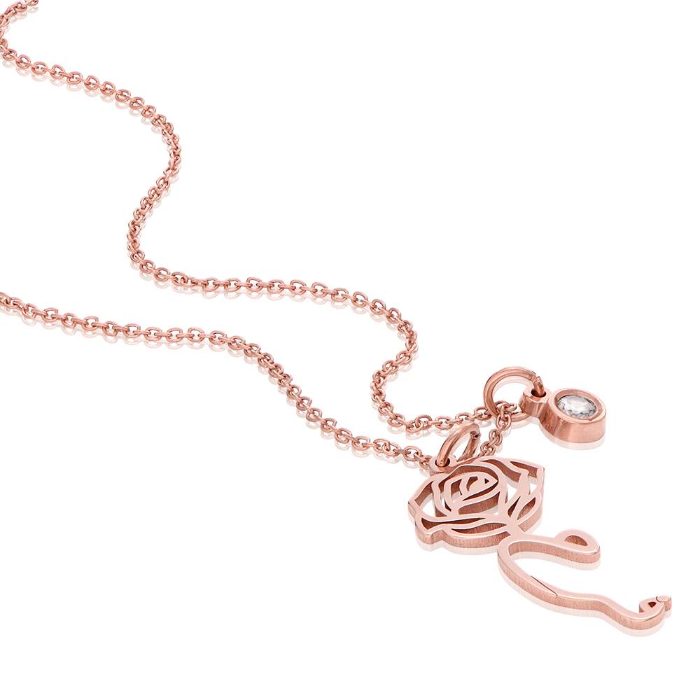 Blooming Birth Flower Arabic Name Necklace with Diamond in 18K Rose Gold Plating-4 product photo