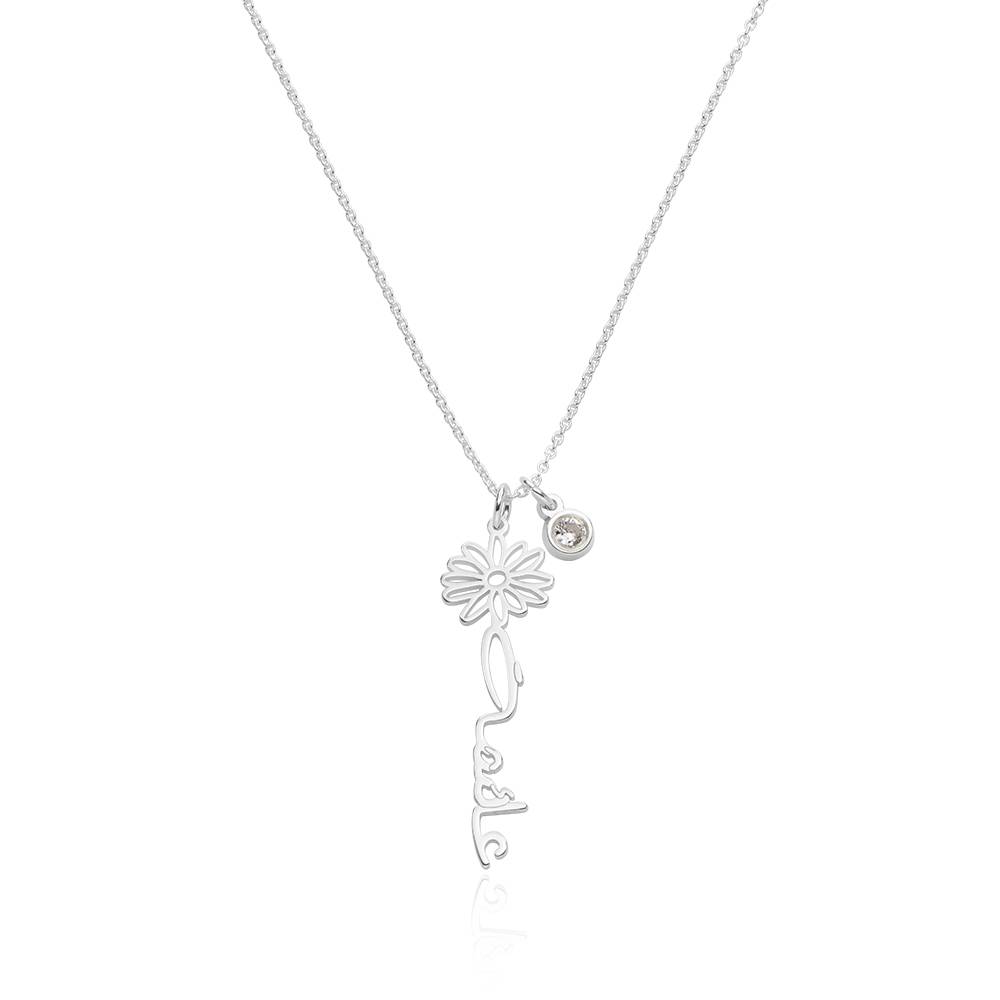Blooming Birth Flower Arabic Name Necklace with Diamond in Sterling Silver-2 product photo