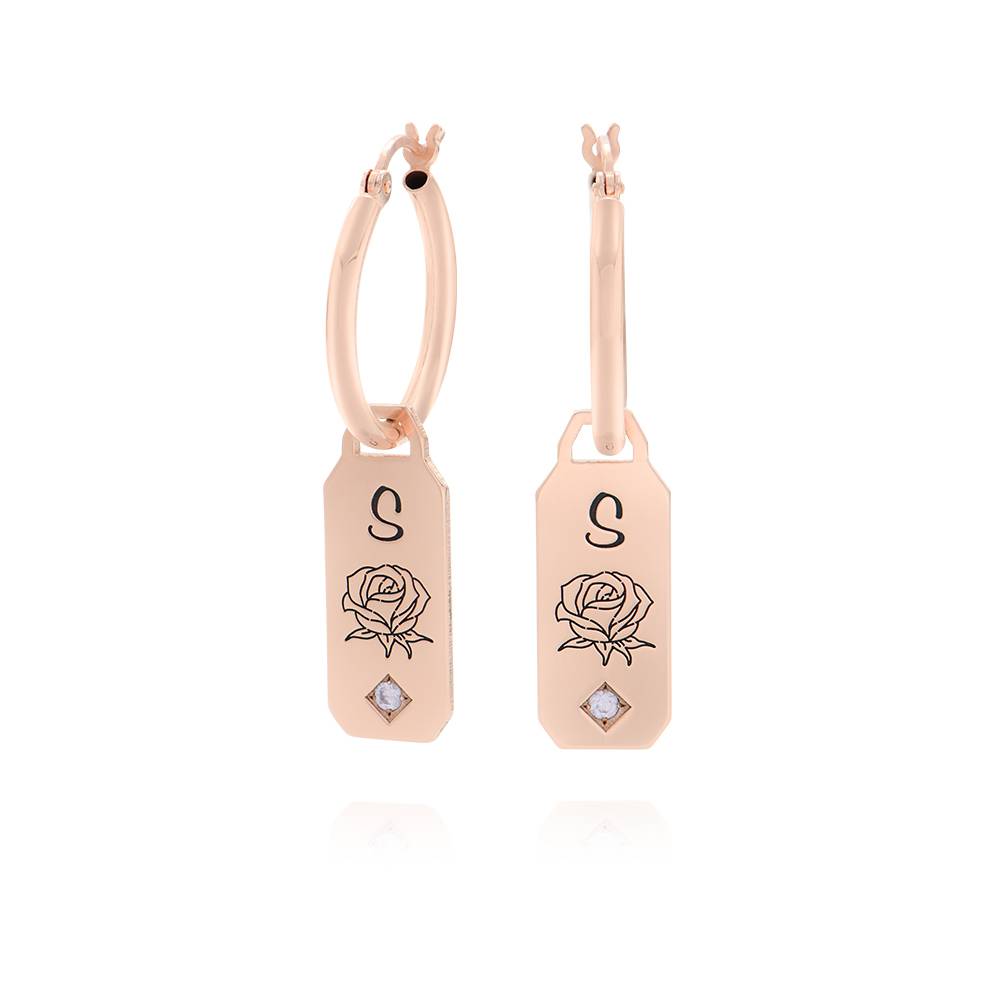 Blooming Birth Flower Initial Hoop Earrings with Birthstone in 18K Rose Gold Plating product photo