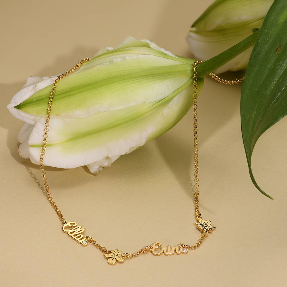 Blooming Birth Flower Multi Name Necklace in 18K Gold Vermeil-3 product photo