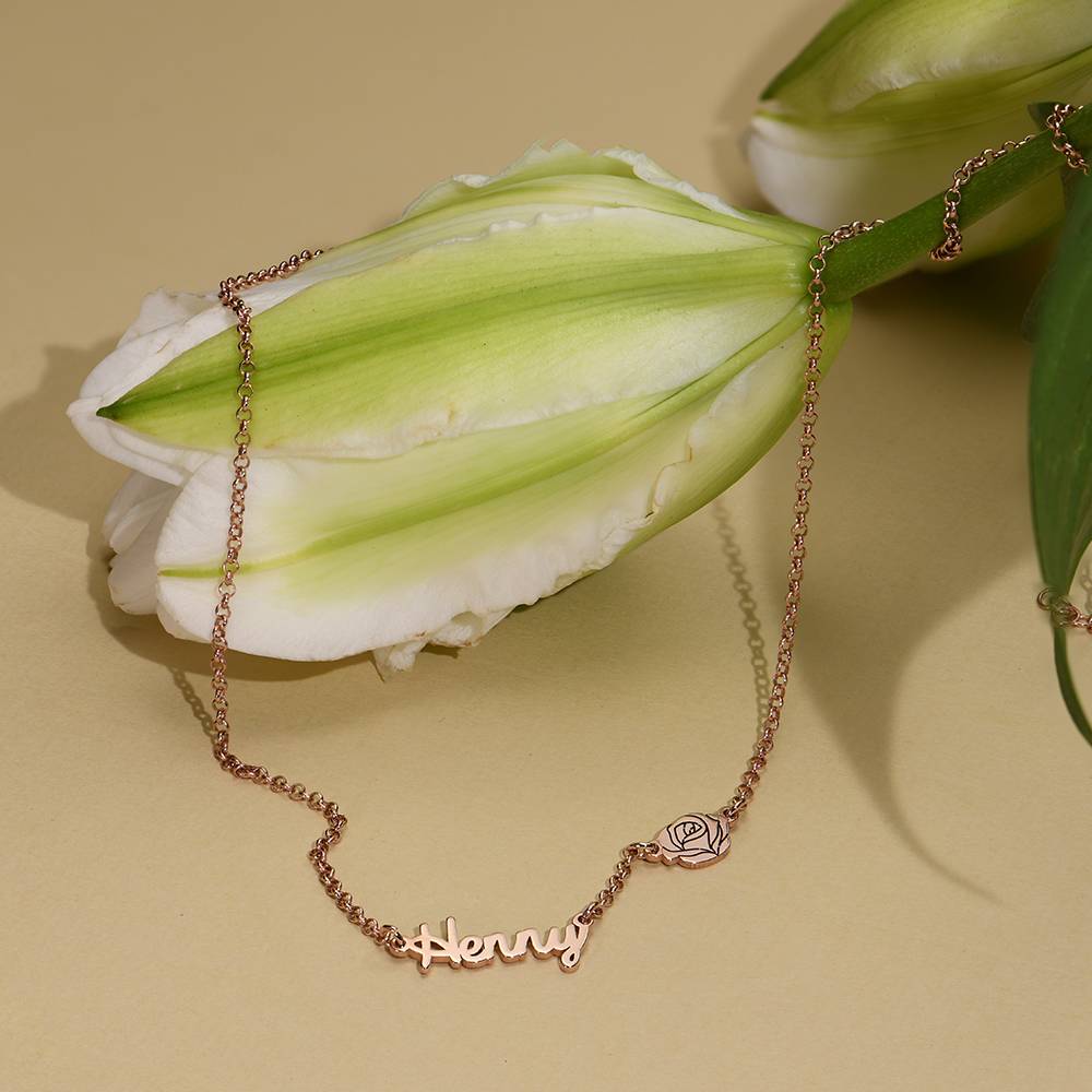 Blooming Birth Flower Multi Name Necklace in 18K Rose Gold Vermeil-4 product photo