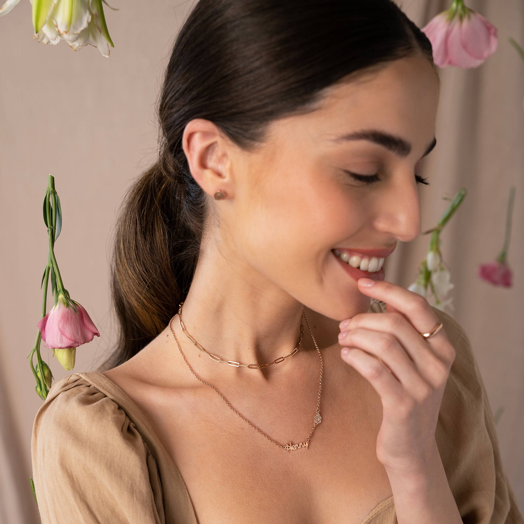 Blooming Birth Flower Multi Name Necklace in 18K Rose Gold Vermeil-7 product photo