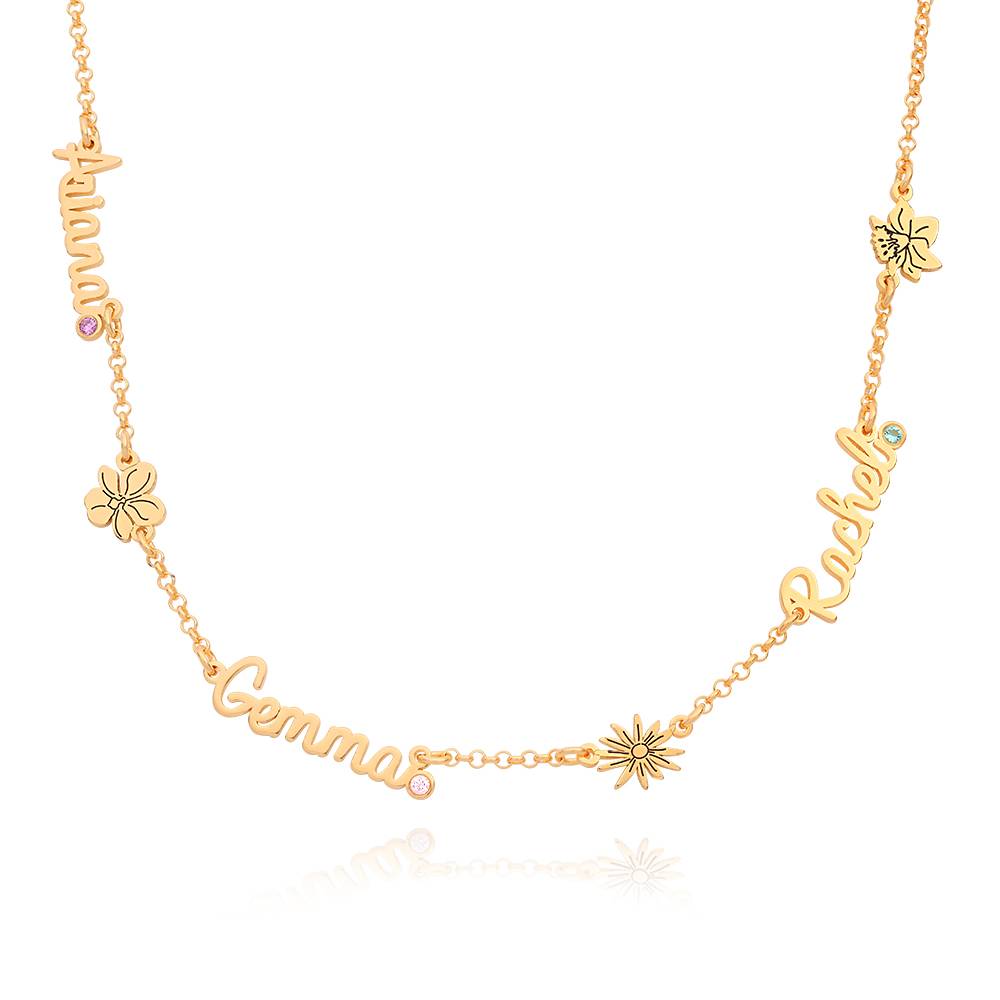Blooming Birth Flower Multi Name Necklace with Birthstone in 18K Gold Plating-1 product photo