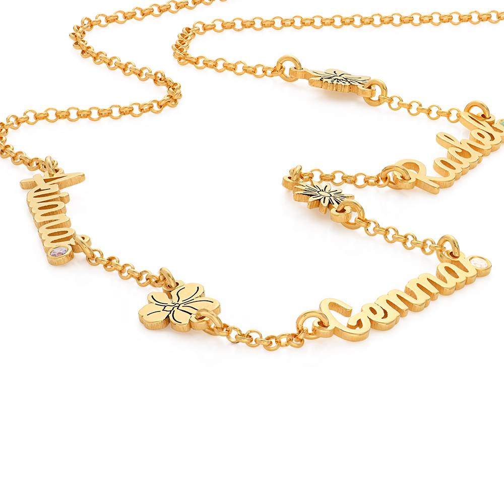 Blooming Birth Flower Multi Name Necklace with Birthstone in 18K Gold Vermeil-4 product photo