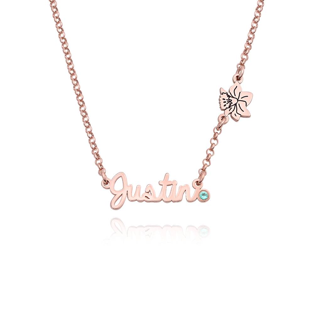 Blooming Birth Flower Multi Name Necklace with Birthstone in 18K Rose Gold Plating product photo