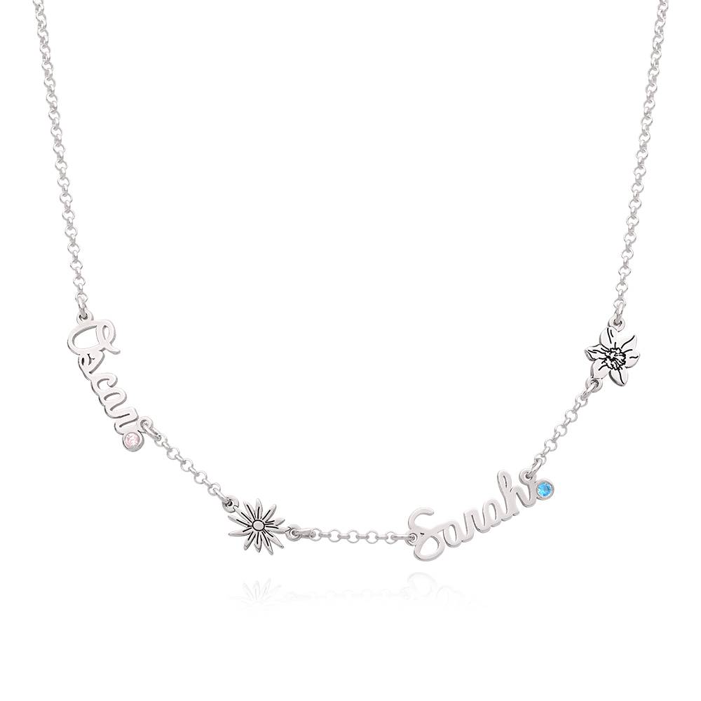 Blooming Birth Flower Multi Name Necklace with Birthstone in Sterling Silver-1 product photo
