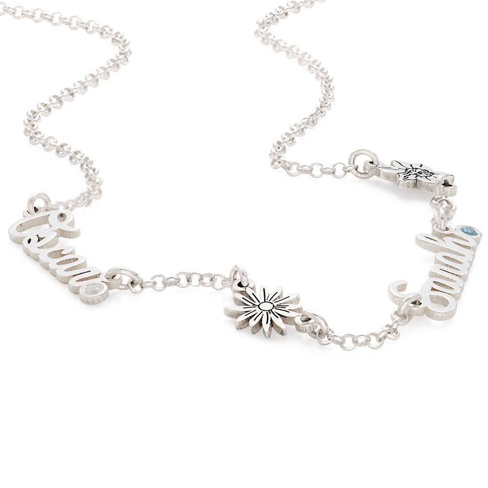 Blooming Birth Flower Multi Name Necklace with Birthstone in Sterling Silver product photo
