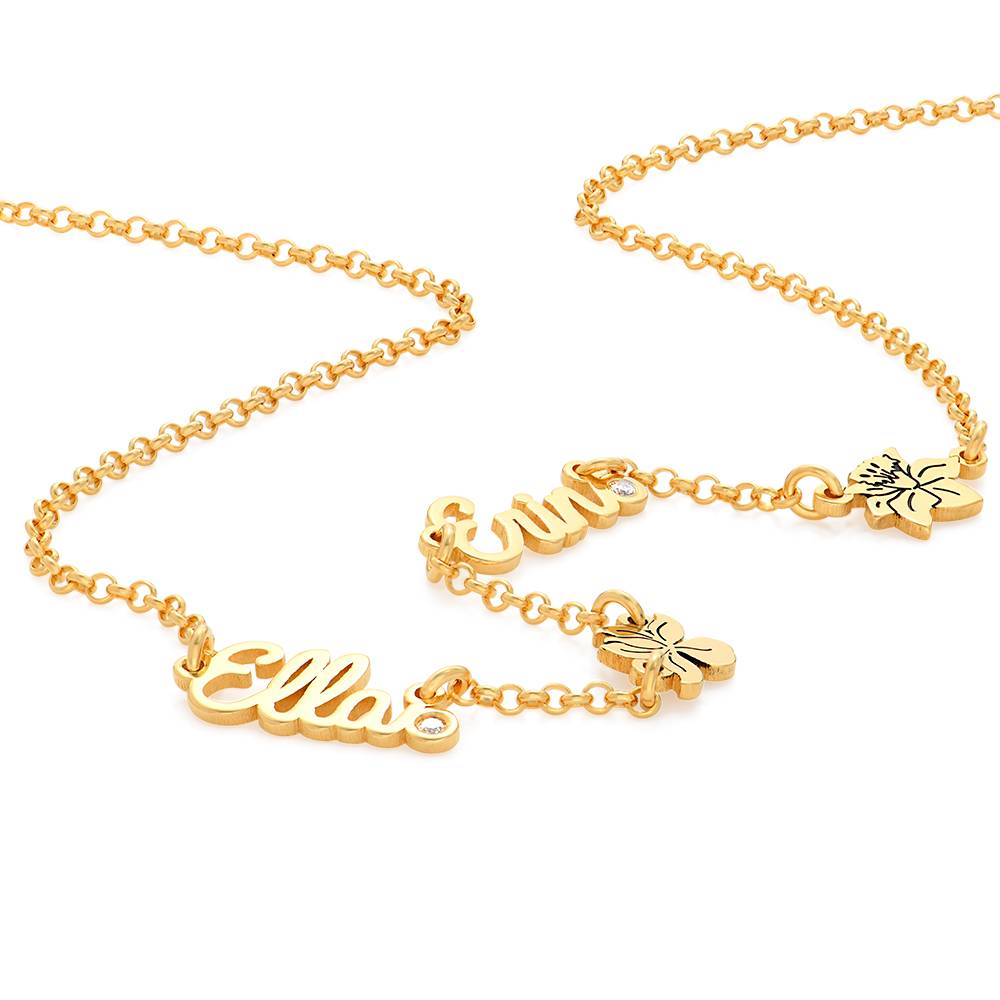 Blooming Birth Flower Multi Name Necklace with Diamond in 18K Gold Plating product photo