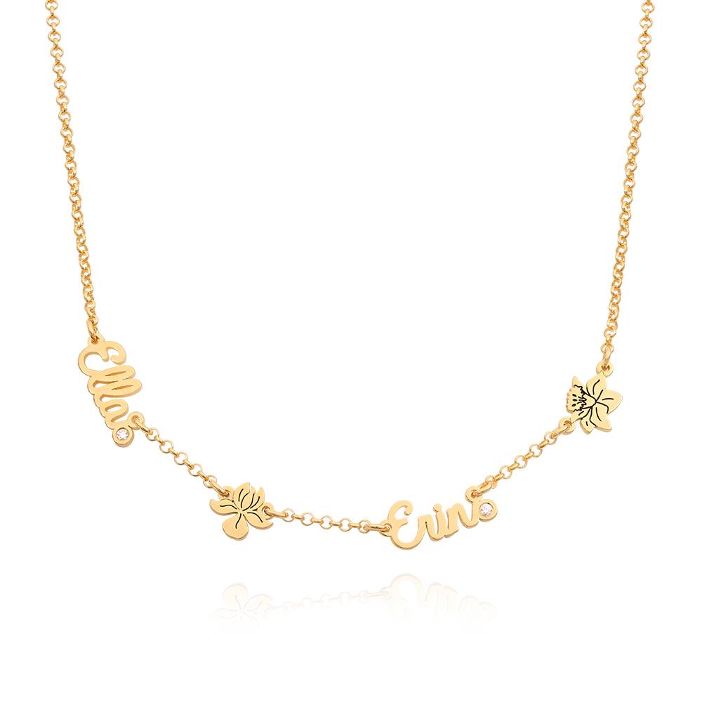 Blooming Birth Flower Multi Name Necklace with Diamond in 18K Gold Vermeil product photo