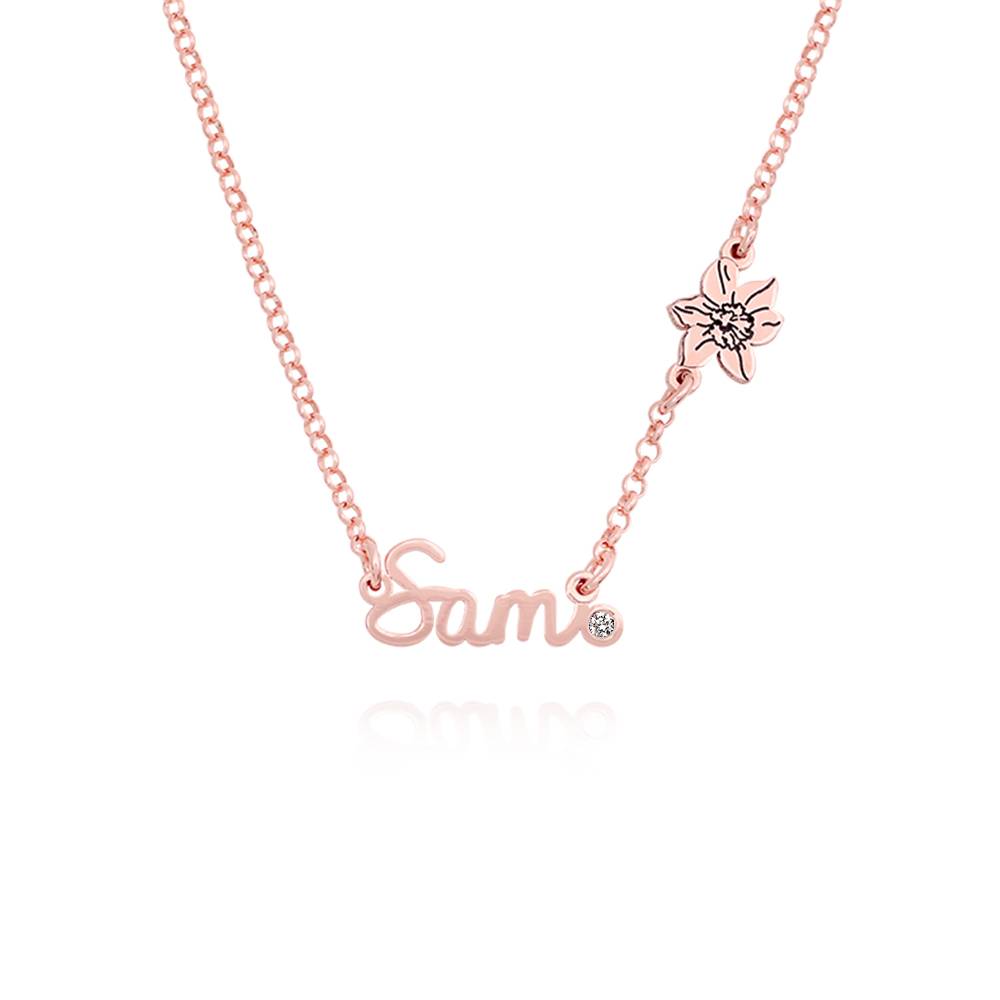 Blooming Birth Flower Multi Name Necklace with Diamond in 18K Rose Gold Plating product photo