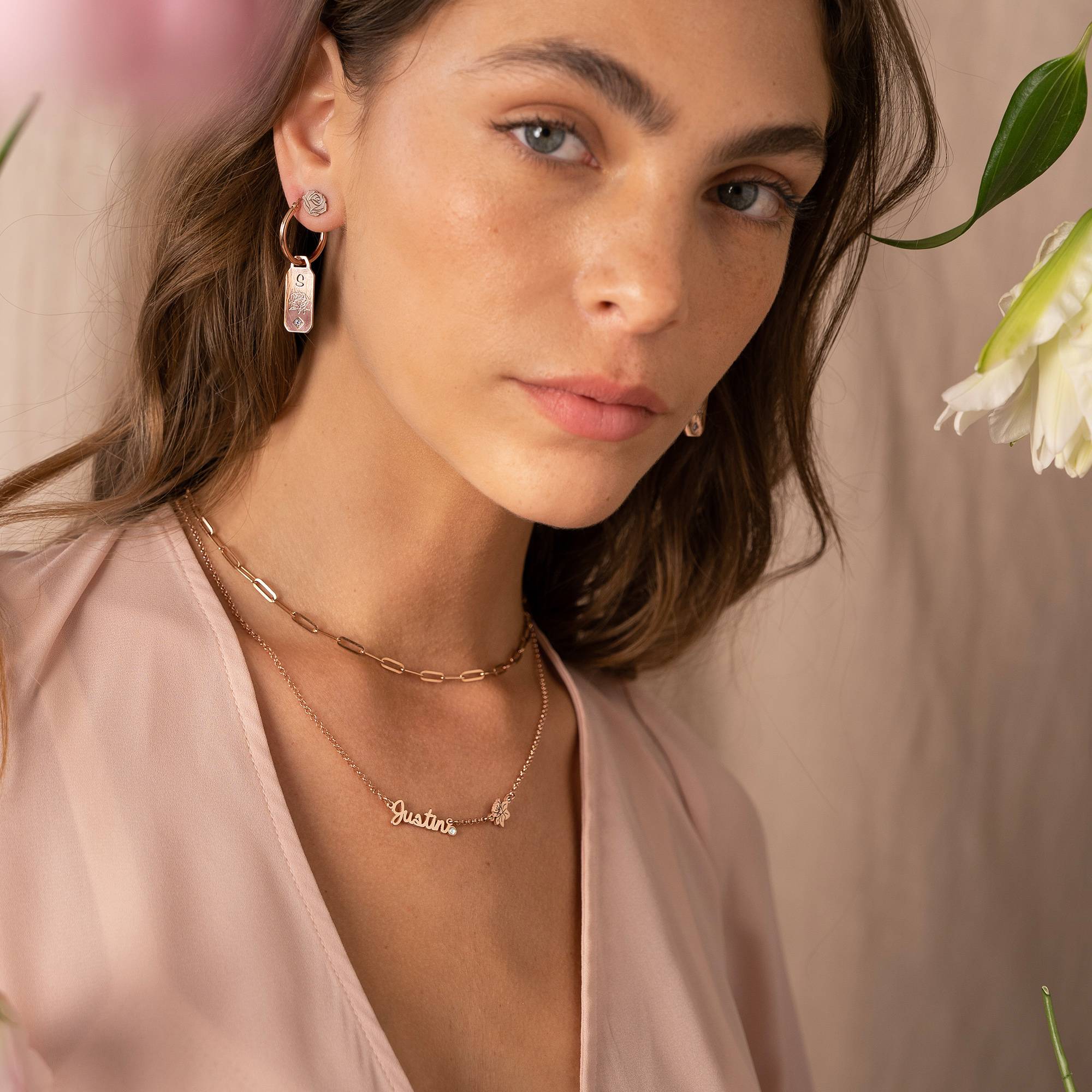 Blooming Birth Flower Multi Name Necklace with Diamond in 18K Rose Gold Plating-6 product photo