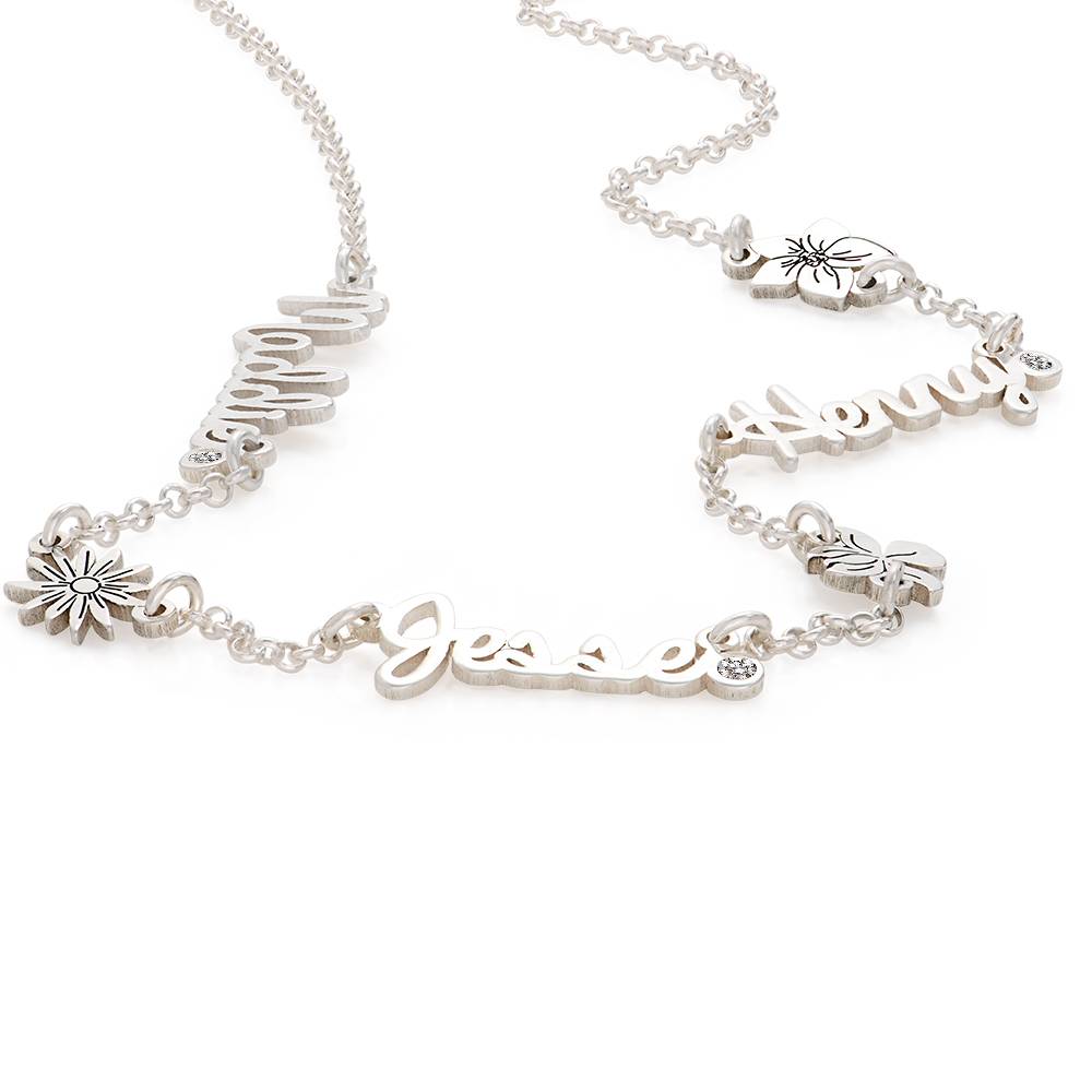 Blooming Birth Flower Multi Name Necklace with Diamond in Sterling Silver-5 product photo