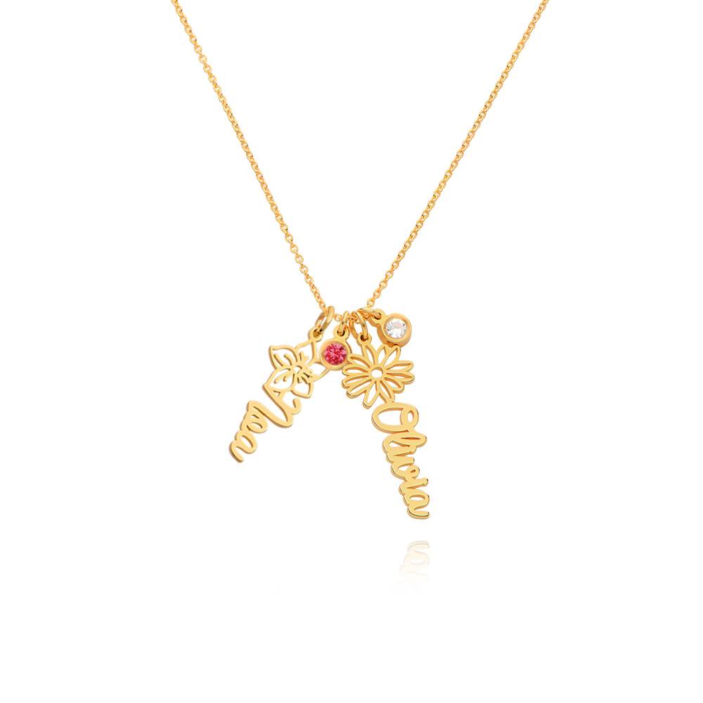 Blooming Birth Flower Name Necklace with Birthstone in 18K Gold Plating-2 product photo