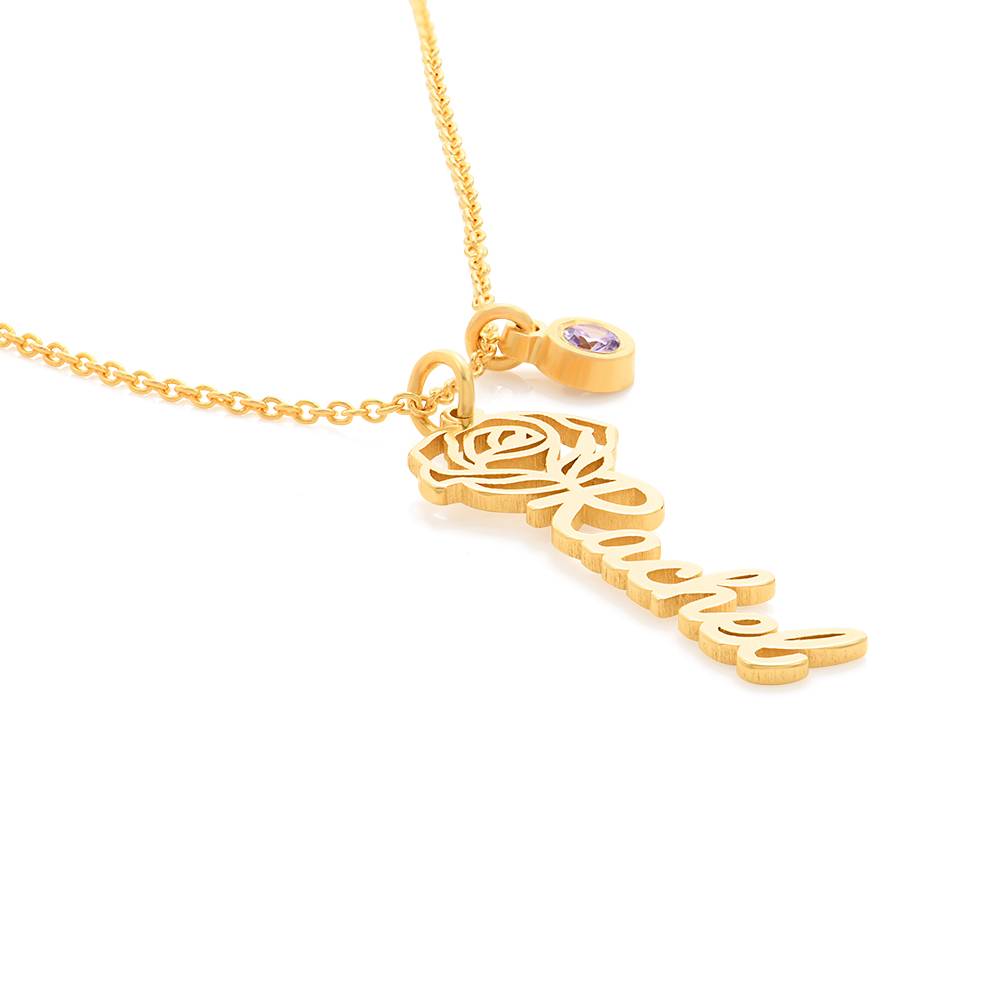 Blooming Birth Flower Name Necklace with Birthstone in 14K Yellow Gold-6 product photo