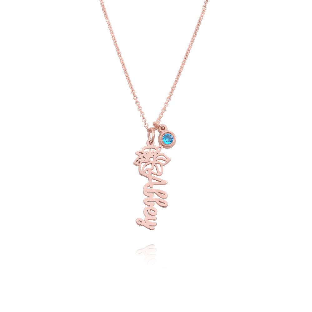 Blooming Birth Flower Name Necklace with Birthstone in 18K Rose Gold Plating-5 product photo