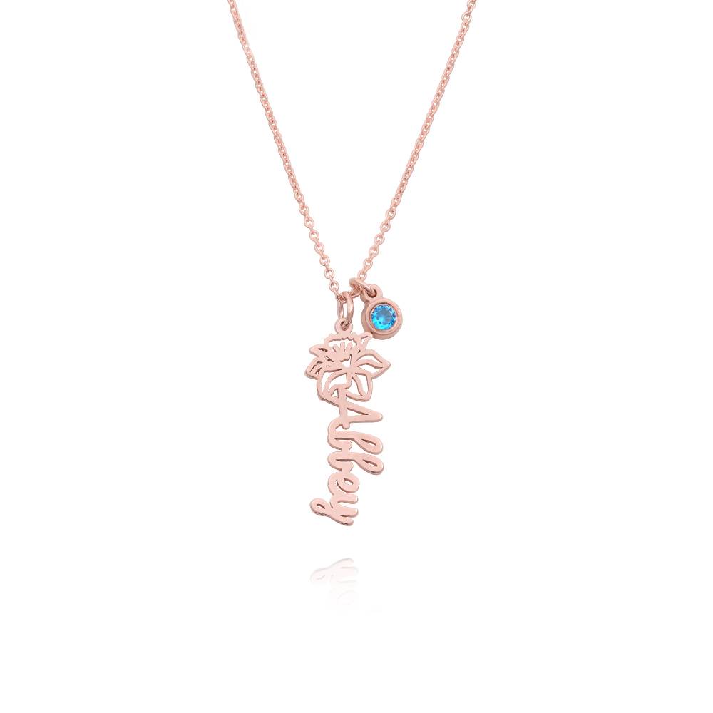Blooming Birth Flower Name Necklace with Birthstone in 18K Rose Gold Plating product photo