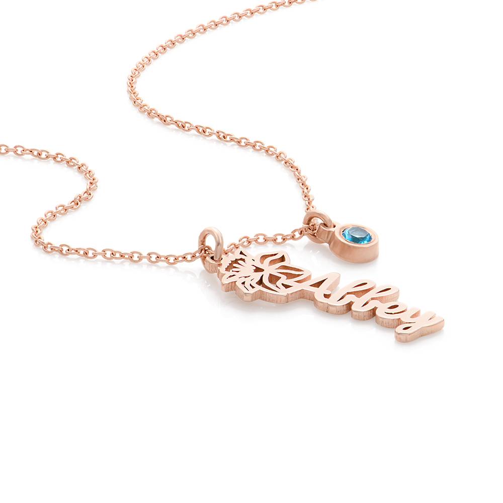 Blooming Birth Flower Name Necklace with Birthstone in 18K Rose Gold Plating-4 product photo