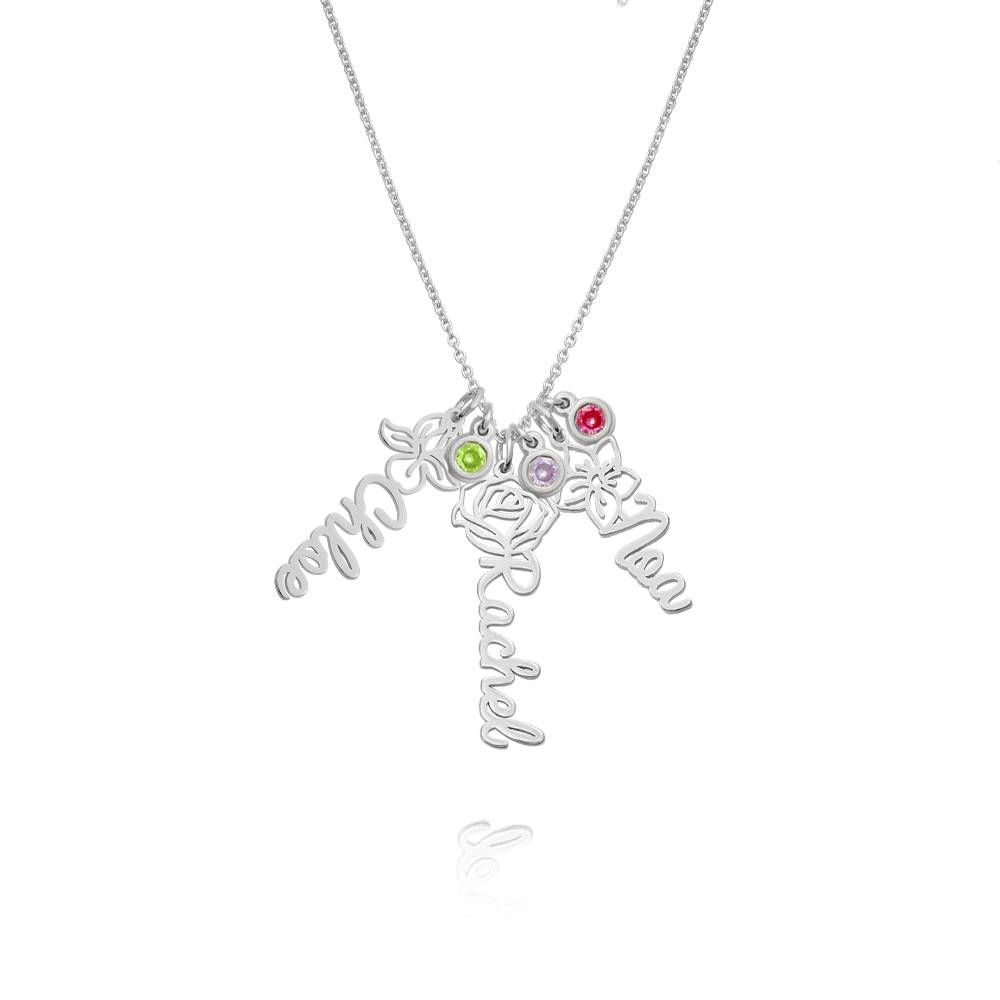 Blooming Birth Flower Name Necklace with Birthstone in Sterling Silver-8 product photo