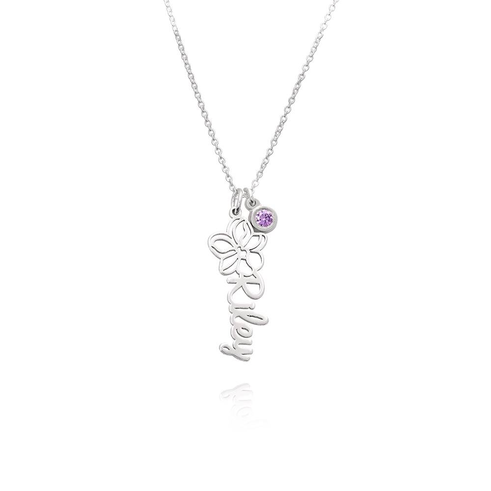 Blooming Birth Flower Name Necklace with Birthstone in Sterling Silver product photo