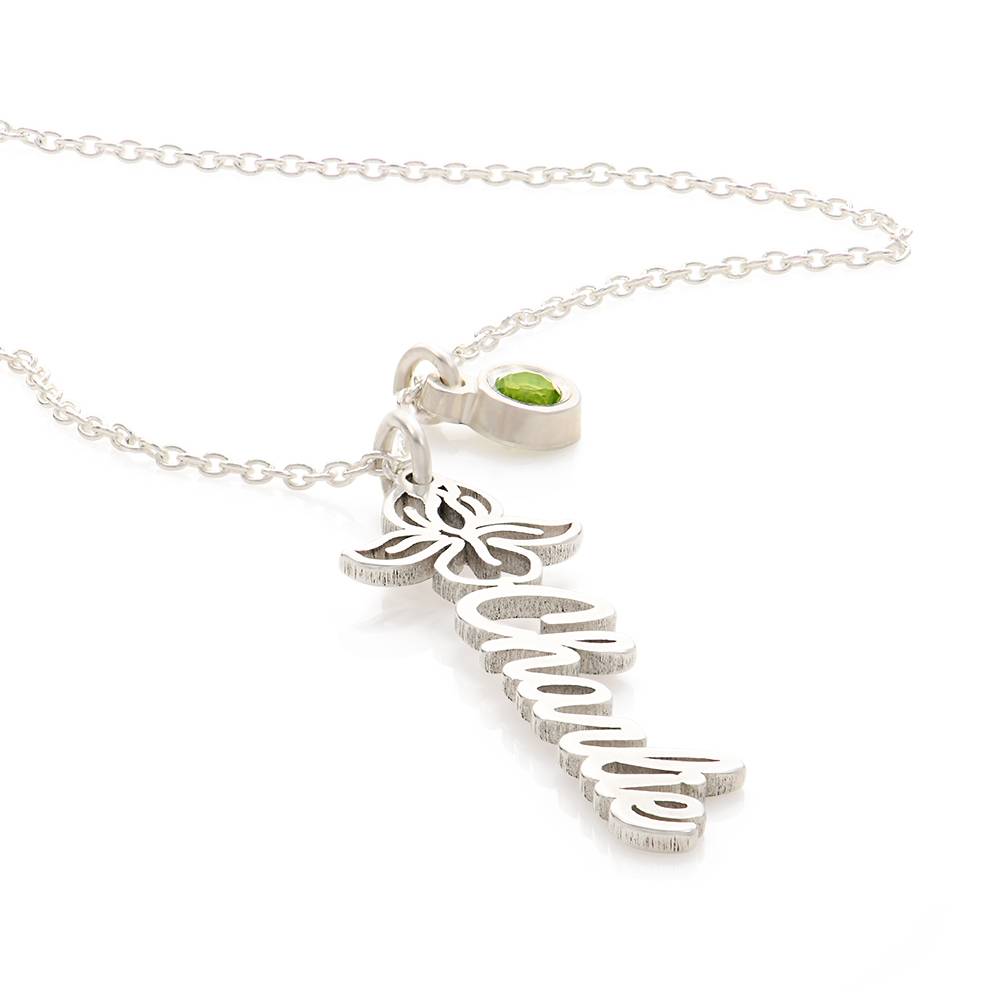 Blooming Birth Flower Name Necklace with Birthstone in Sterling Silver-7 product photo