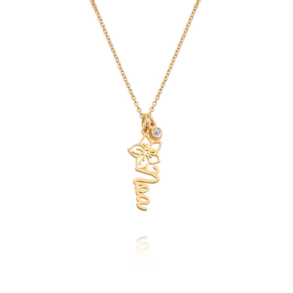 Blooming Birth Flower Name Necklace with Diamond in 14K Yellow Gold-6 product photo