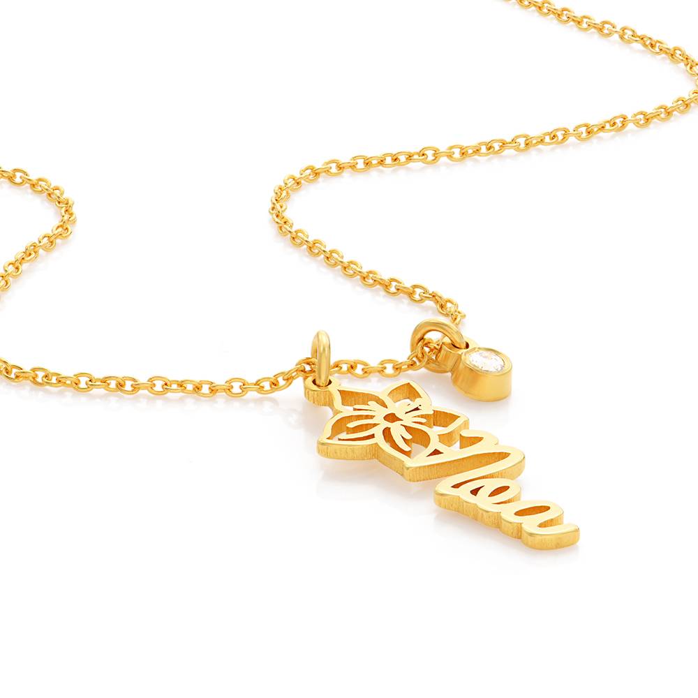 Blooming Birth Flower Name Necklace with Diamond in 18K Gold Plating product photo