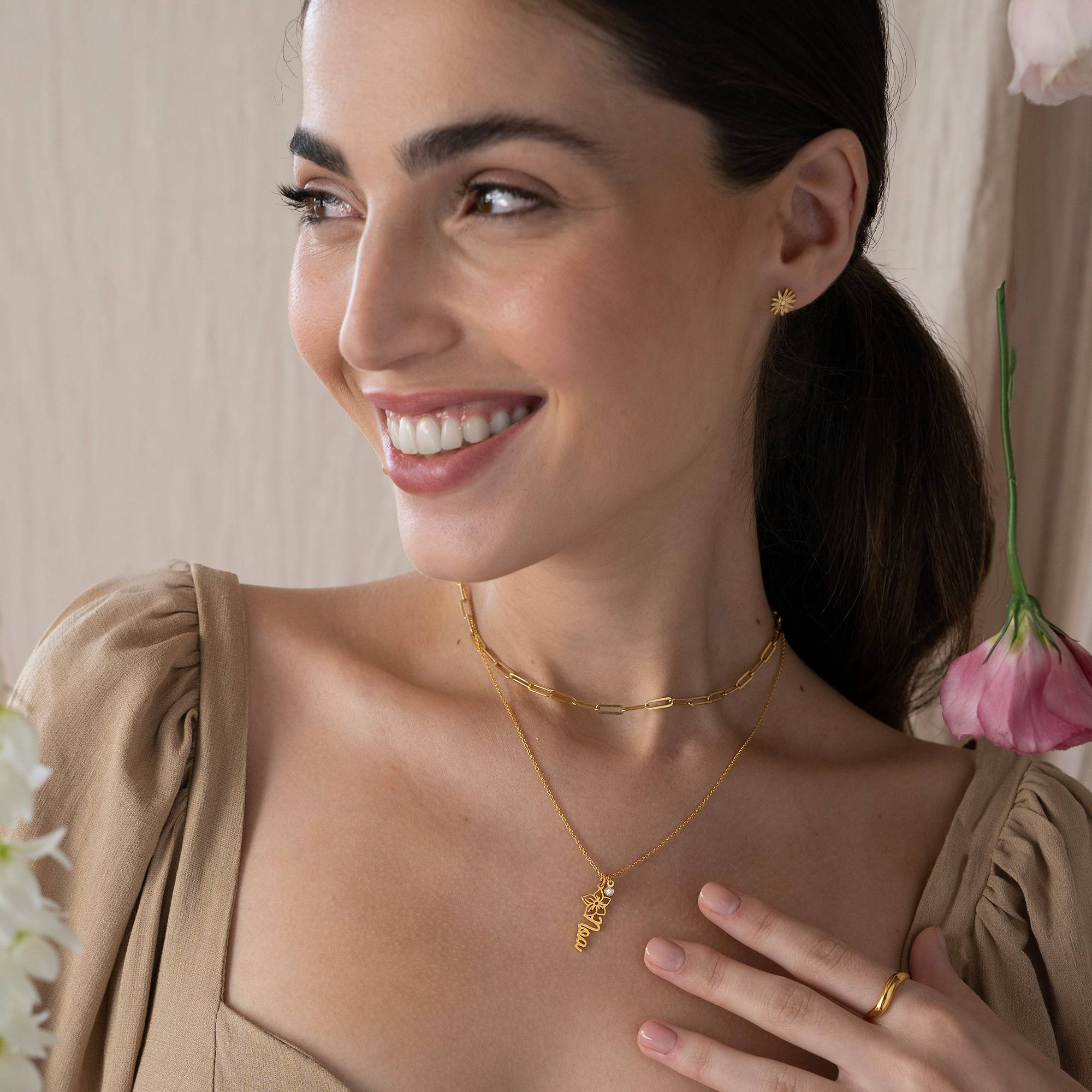 Blooming Birth Flower Name Necklace with Diamond in 18K Gold Vermeil-1 product photo