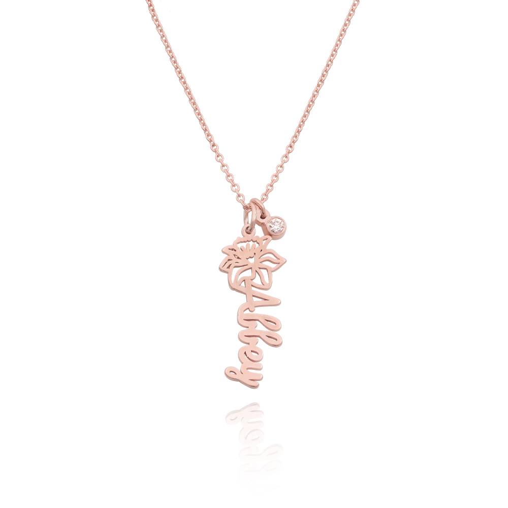 Blooming Birth Flower Name Necklace with Diamond in 18K Rose Gold Plating product photo