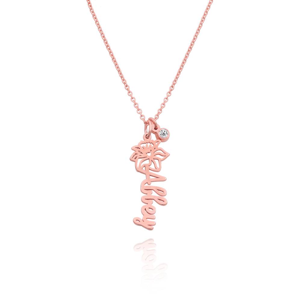 Blooming Birth Flower Name Necklace with Diamond in 18K Rose Gold Plating product photo