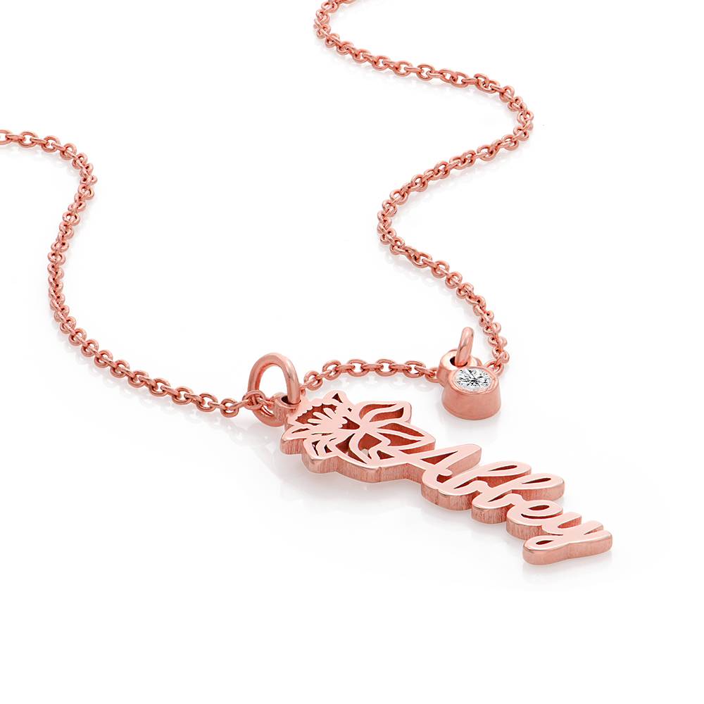 Blooming Birth Flower Name Necklace with Diamond in 18K Rose Gold Plating-5 product photo